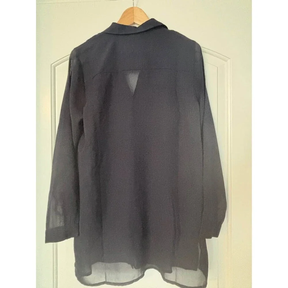 Soft Surroundings Ibiza Embroidered Sheer Tunic Blouse Navy Medium W/ Camisole